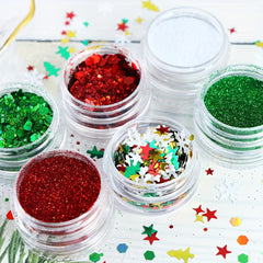 6pcs Christmas Sequins Red Green Glitter Flakes For Resin Mold Fillings