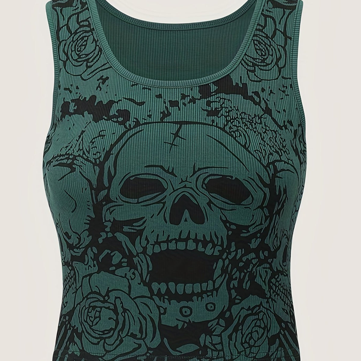 Y2K Grunge Skull & Rose Print Tank Top