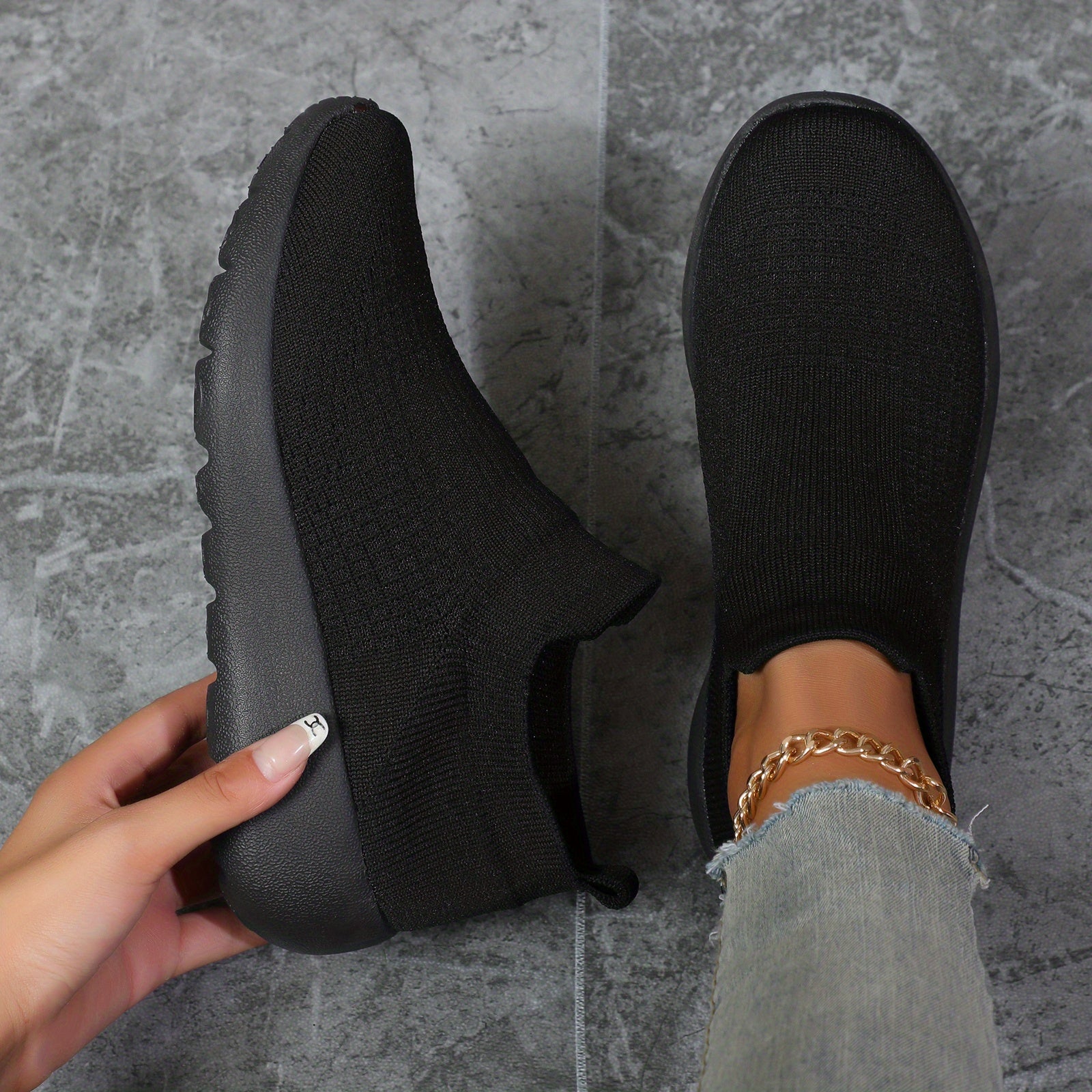 Women's Slip On Knit Socks Sneakers Breathable Flying Woven Walking Shoes