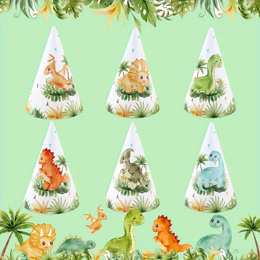 6pcs Dinosaur & Jungle Themed Paper Hats for Parties & Showers