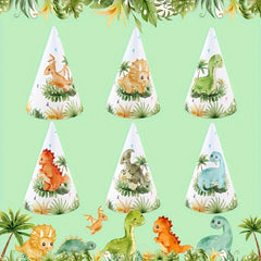 6pcs Dinosaur & Jungle Themed Paper Hats for Parties & Showers