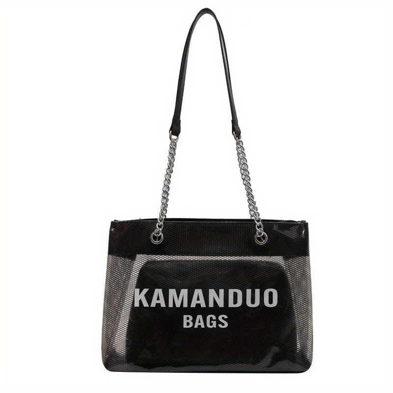 Large Shoulder Tote Bag with Transparent Jelly Design