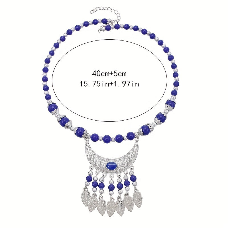 Boho Beaded Head Piece Moon Tassel Necklace Hair Band