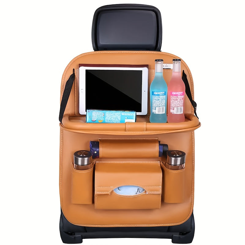 Car Organizer w/Foldable Table Tray PU Leather Kick Mats
