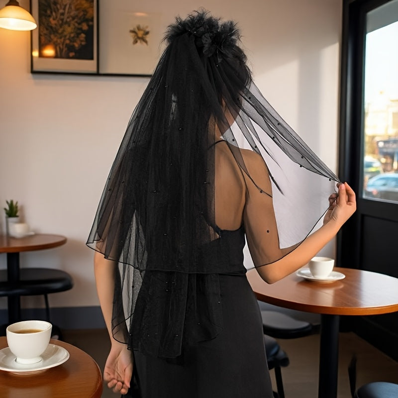 Vintage Bridal Veil Gothic Wedding Hair Accessory with Comb Attachment