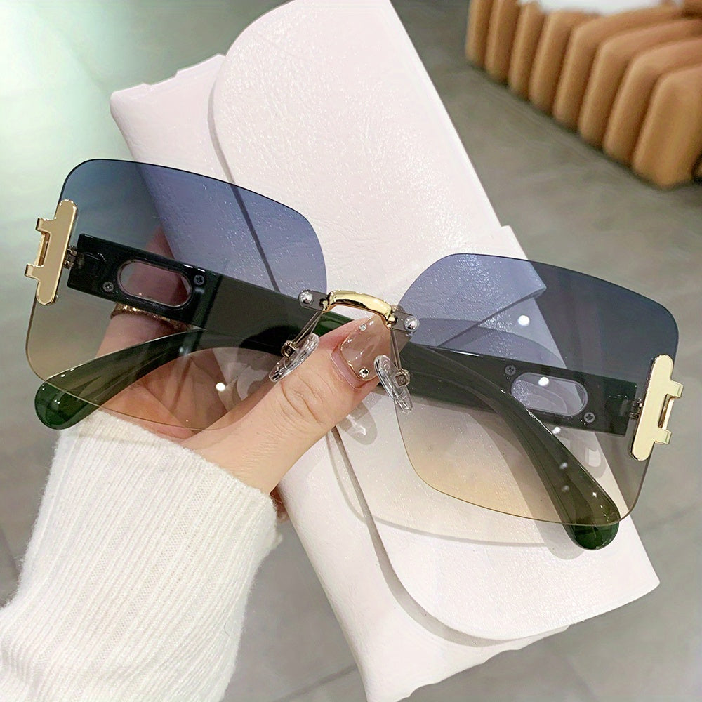 Y2K Rimless Sunglasses Gradient Lens Square Glasses