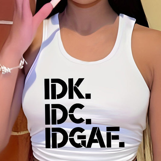 Letter Print Tank Top Casual Crew Neck Sleeveless Versatile Tank Top