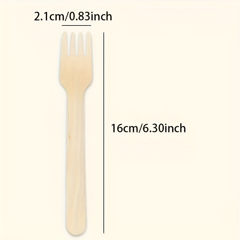 100pcs Disposable Fork Natural Biodegradable Birch Fork Disposable