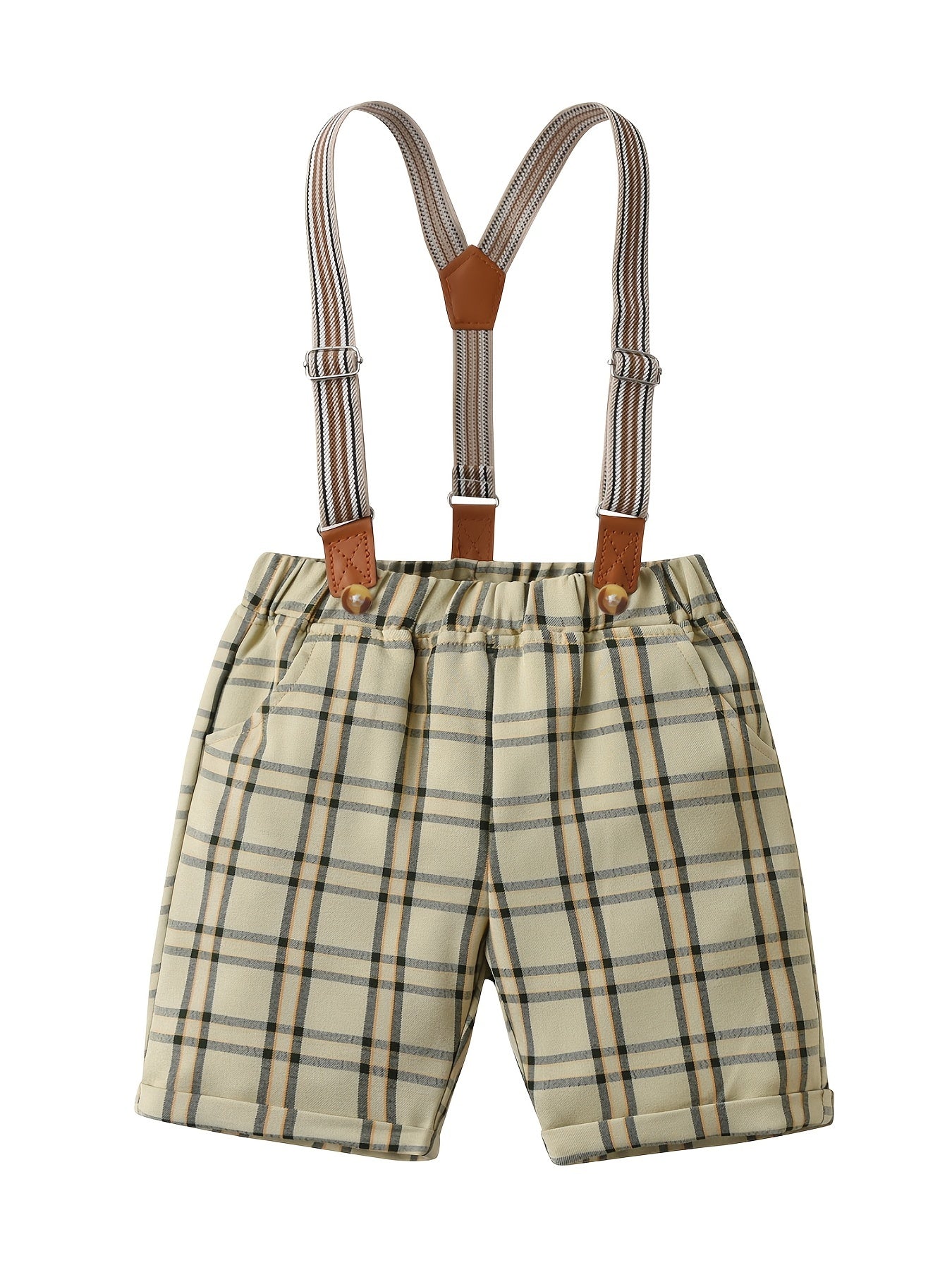 Boys Plaid Suspender Shorts Casual Kids Clothes