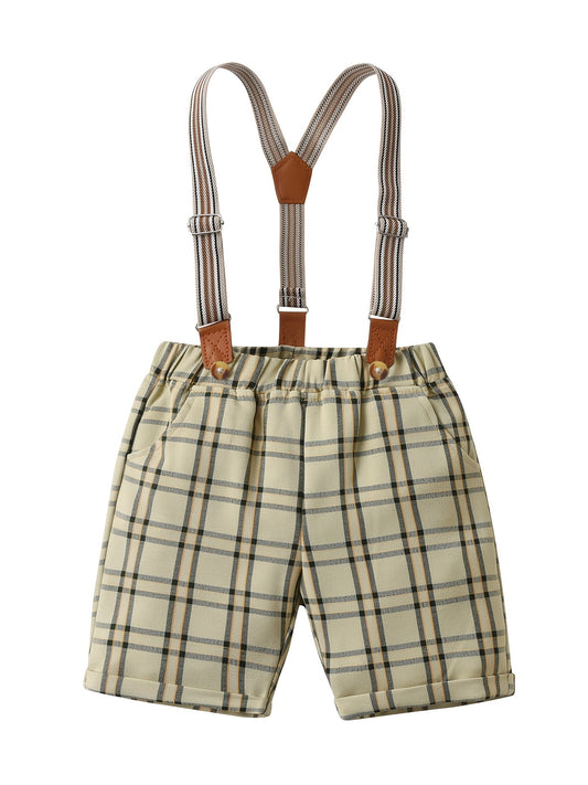 Boys Plaid Suspender Shorts Casual Kids Clothes