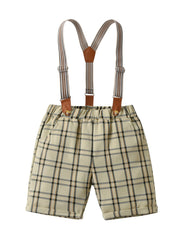 Boys Plaid Suspender Shorts Casual Kids Clothes
