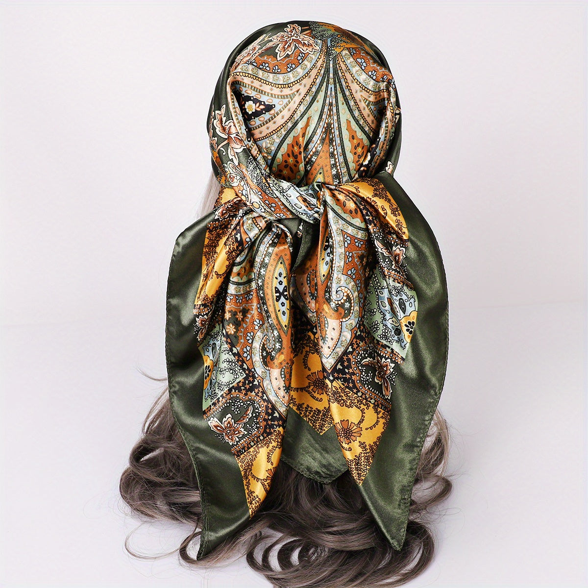 Vintage Paisley Print Square Scarf Silk Satin Bandana