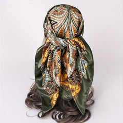 Vintage Paisley Print Square Scarf Silk Satin Bandana
