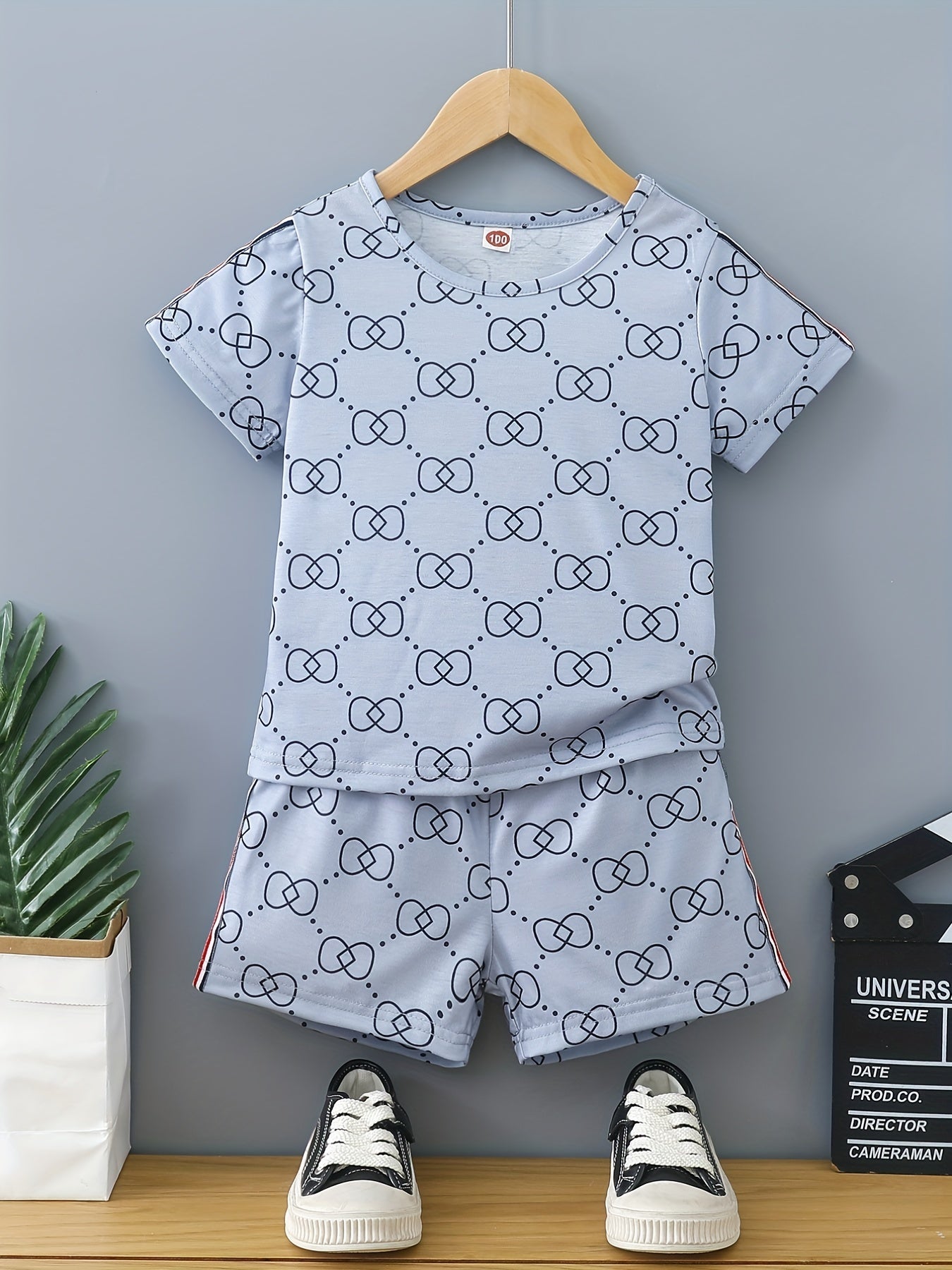 Boys Plaid Casual Outfit T-shirt & Shorts Set Summer