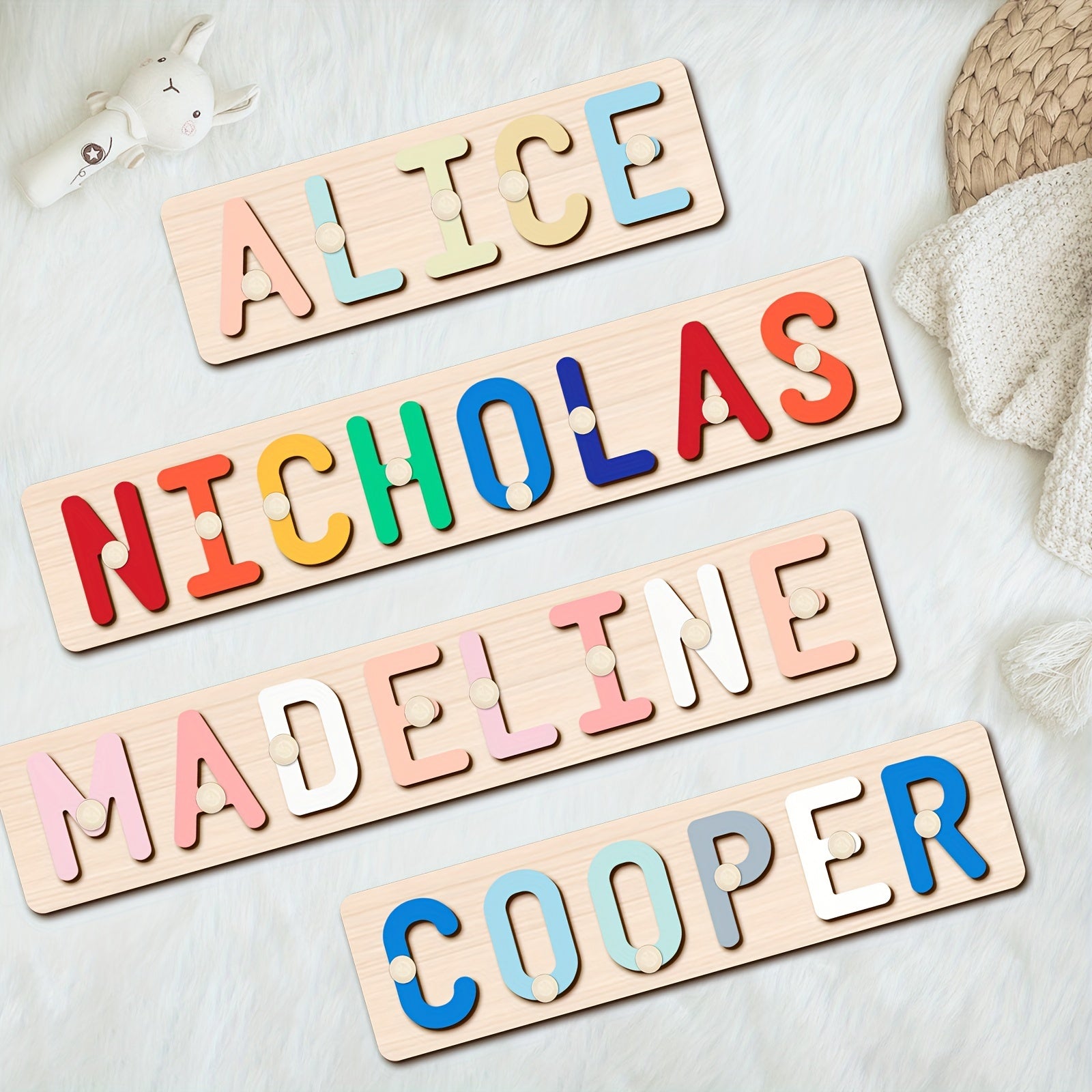 Custom Wooden Name Puzzle with Handle - Personalized English Alphabet