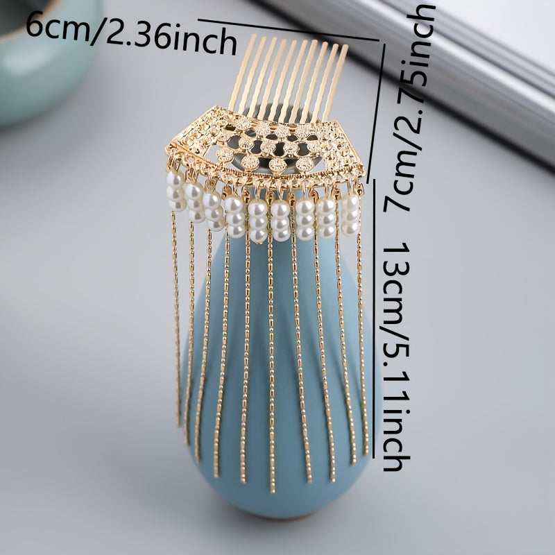 Chinese Style Hair Comb Pin Pearl Tassel Alloy Hair Accessories