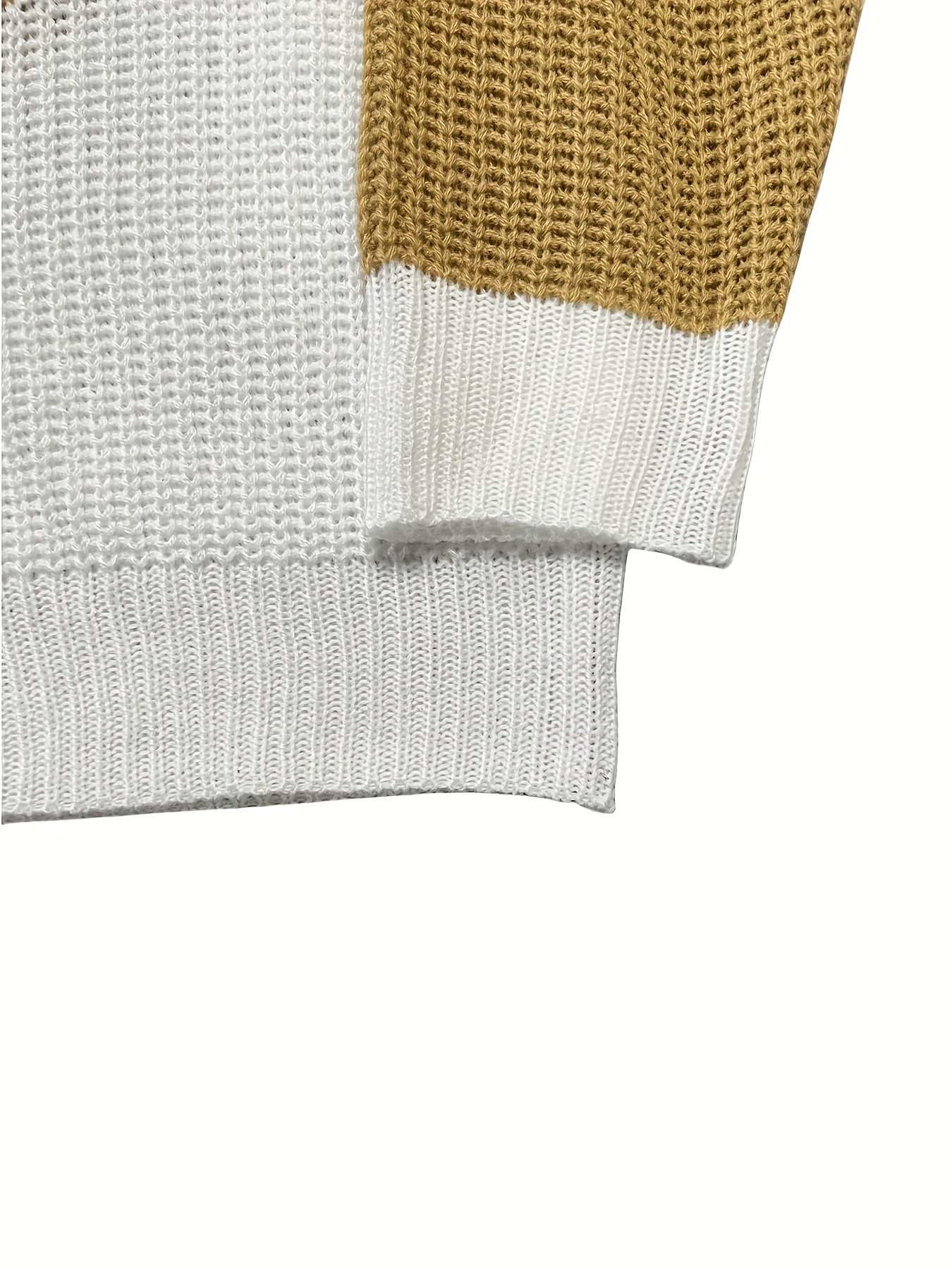  Colorblock Long Sleeve Notched Neck Jumper