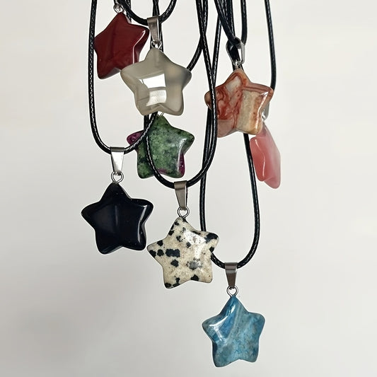 Hexagon Rose Quartz Pendant Necklace Opal Star Jewelry Gift