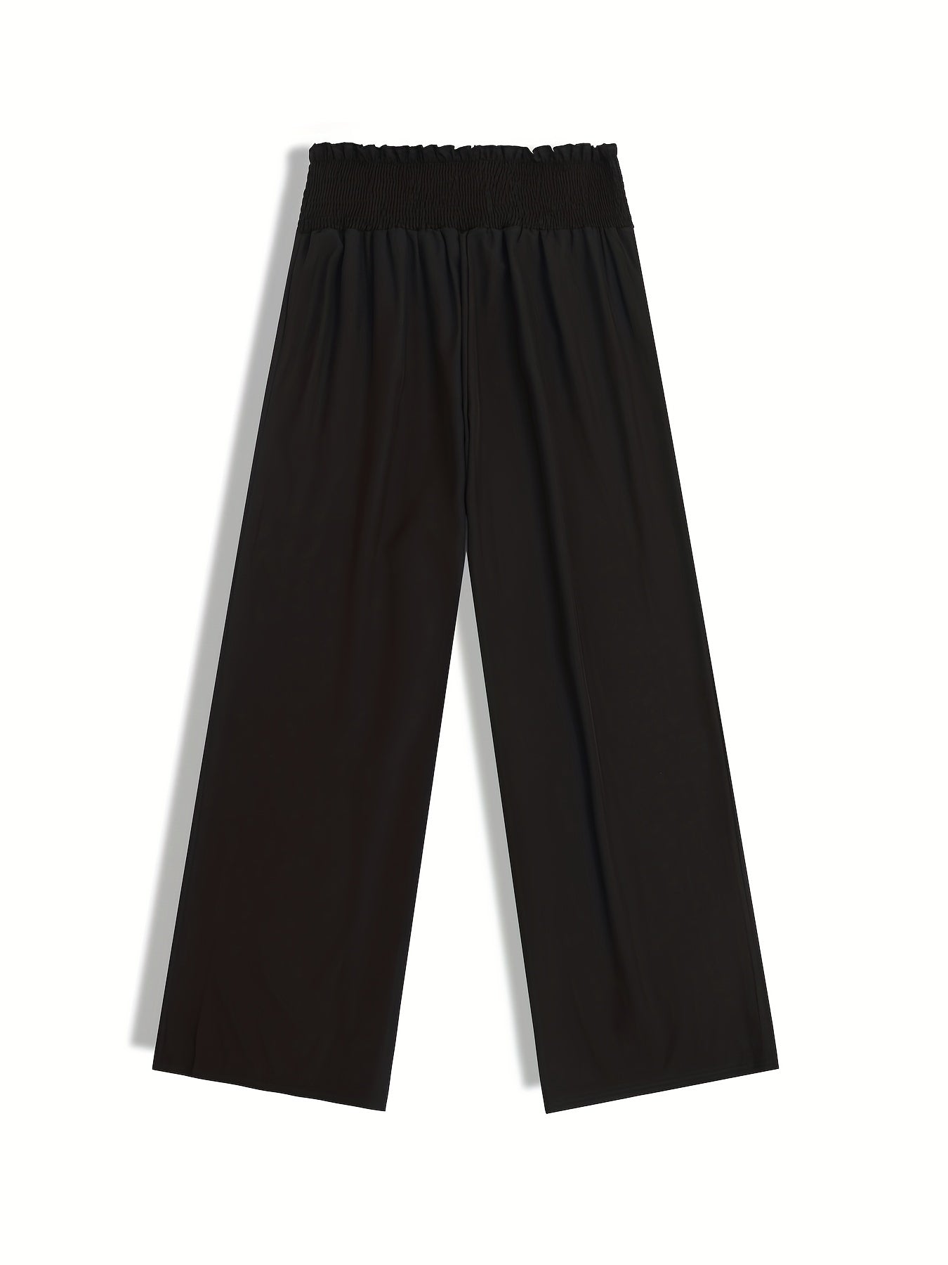  Solid Ruffle Trim Wide Leg Trousers