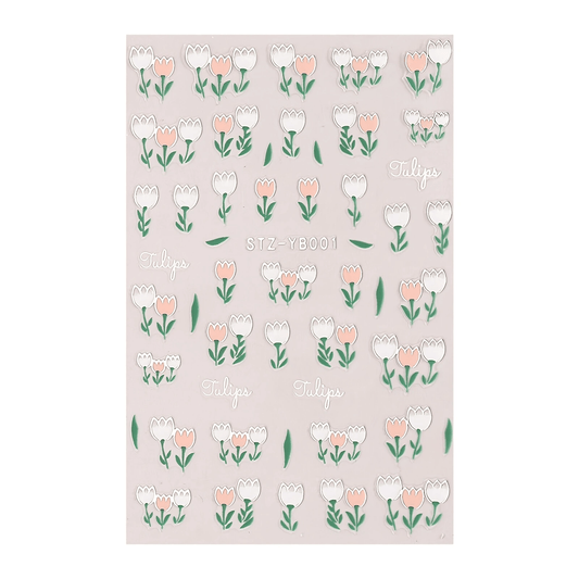 1pc DIY Nail Art Sticker Tulip Embossed Floral Adhesive Nail Sticker