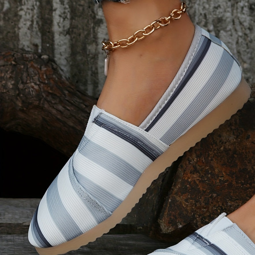 Women's Striped Pattern Sneakers Slip On Outdoor Shoes Lightweight Walking Shoes