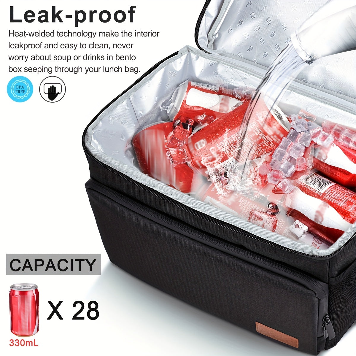 Large Capacity Insulated Lunch Bag with Adjustable Strap