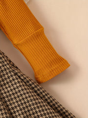 Girl's Preppy Style Turtleneck Top & Houndstooth Skirt Set