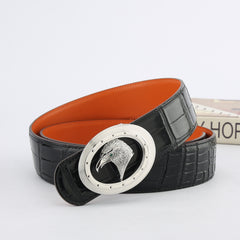 Cowhide Stainless Steel Eagle Head Buckle Crocodile Pattern Leather Belt