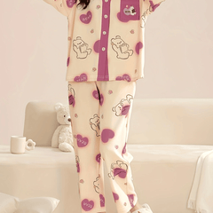 Bear Print Pajama Set Long Sleeve Top & Pants