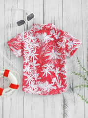Boys Leaf Print Short Sleeves Shirt For Vacation Beach Kids Summer Clothes