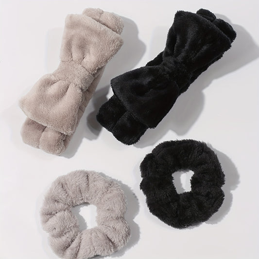 Plush Hair Accessories Set Soft Headband Wristband for Skincare Spa