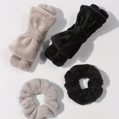 Plush Hair Accessories Set Soft Headband Wristband for Skincare Spa