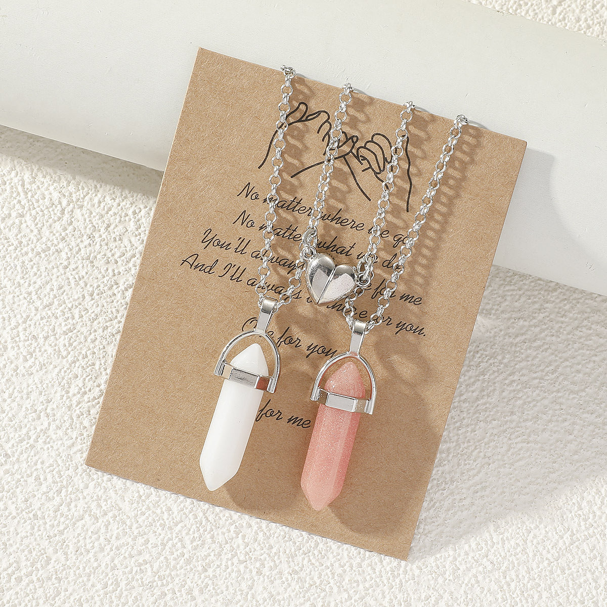 2pcs Couple Natural Stone Crystal Pendant Magnet Necklace Set Gift