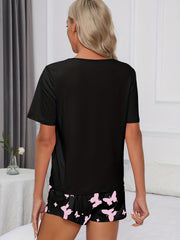 Butterfly Print Sleep Set Short Sleeve Top & Shorts Women's Pajamas