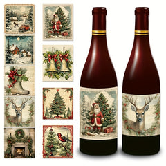 9pcs Christmas Wine Bottle Label Stickers - Xmas Party Decoration