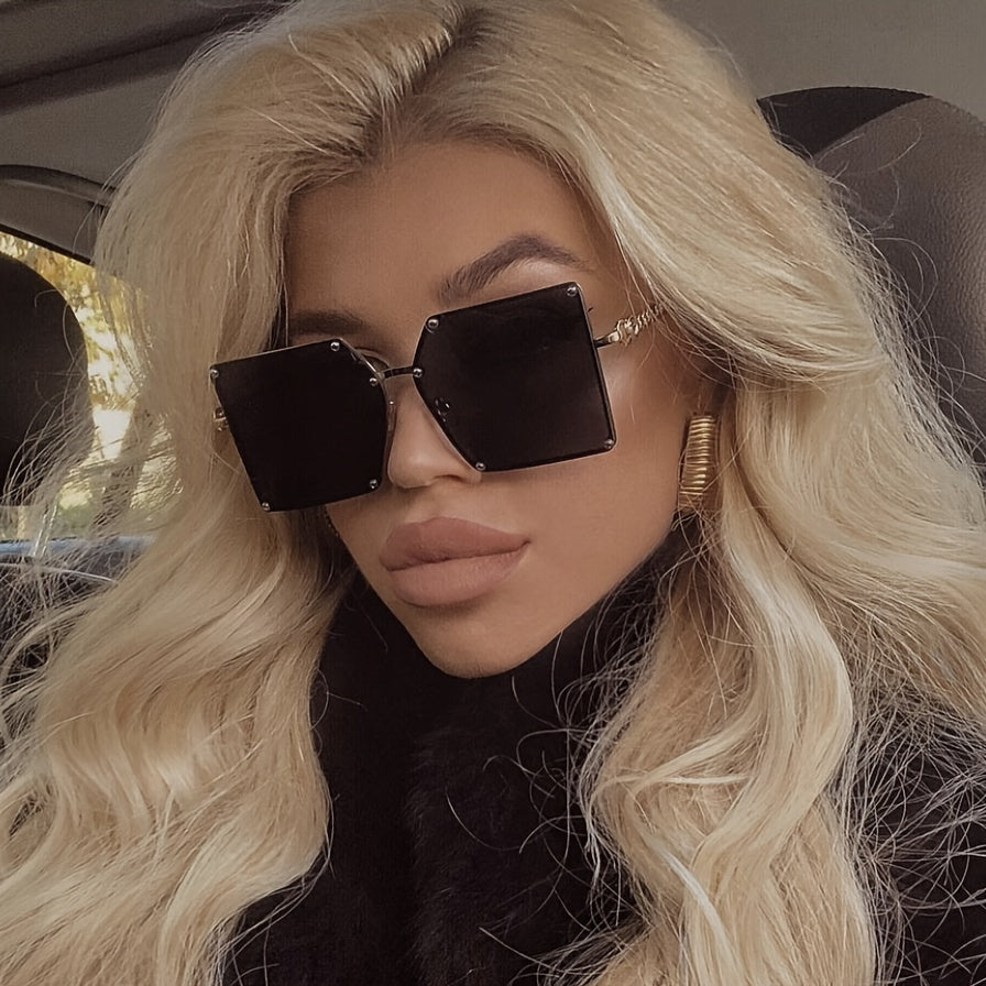 Vintage Oversized Rectangle Sunglasses Women Sun Protection Tinted Lenses