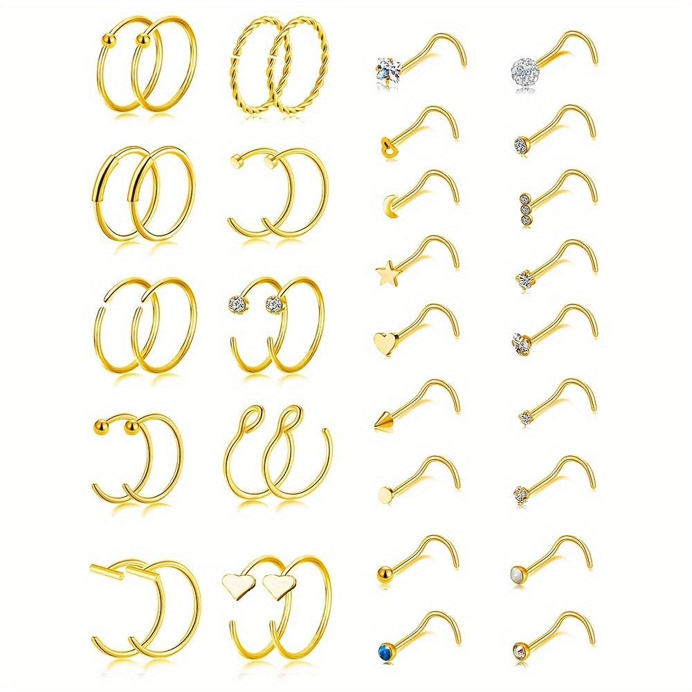 36 Pcs Titanium Steel Nose Piercing Jewelry Set Unisex