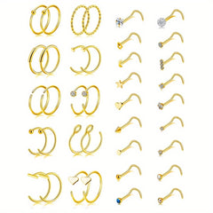 36 Pcs Titanium Steel Nose Piercing Jewelry Set Unisex