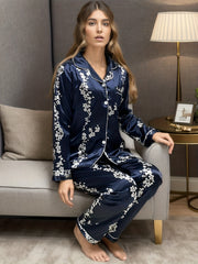 Floral Print Pajama Set Long Sleeve Top & Pants Women's Sleepwear