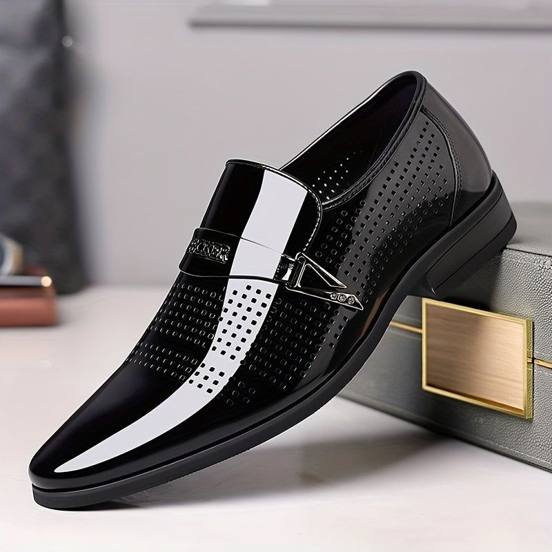 Glossy Tux Shoes Almond Toe Leather Loafer