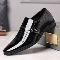 Glossy Tux Shoes Almond Toe Leather Loafer