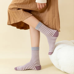 5 Pairs Women's Vintage Striped Mid Tube Socks