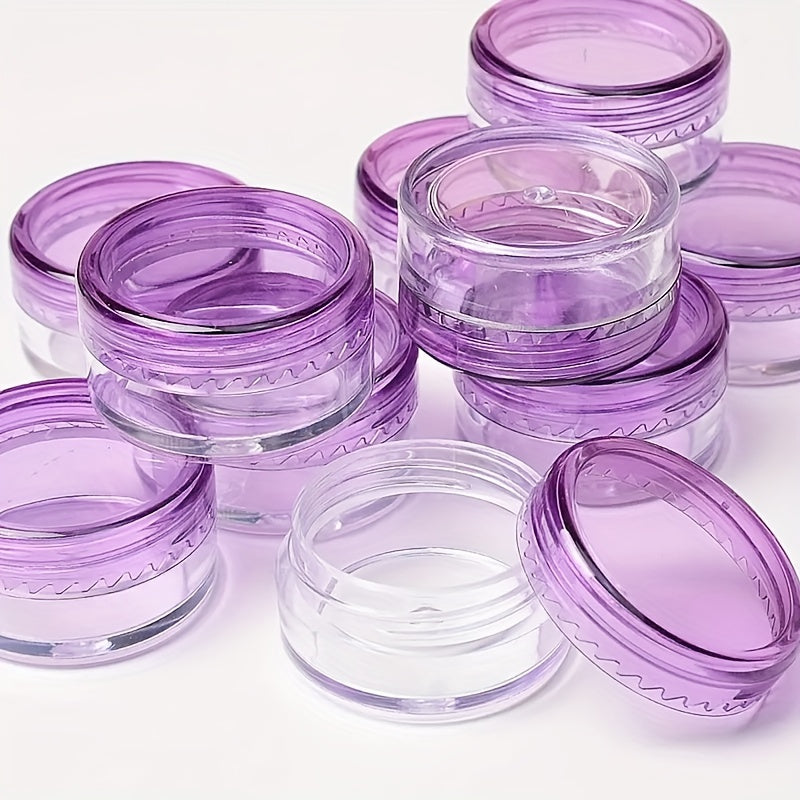 Clear Plastic Cosmetic Jars Purple Lids Travel Containers - 1