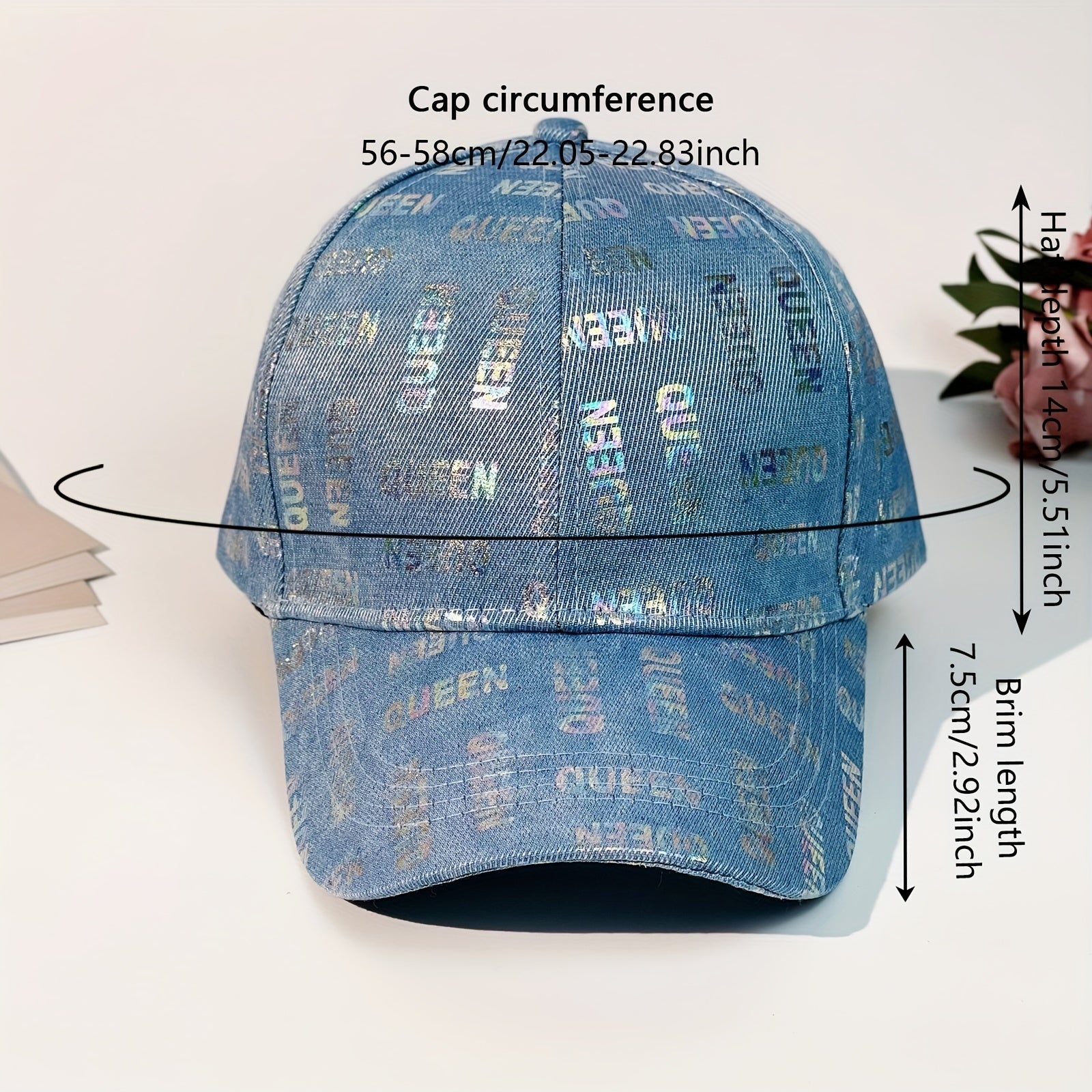 Laser QUEEN Print Baseball Cap Light Washed Sun Hat for Women
