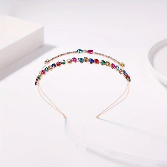 Colorful Rhinestone Hair Band Double Layered Headband Crystal Head Hoop