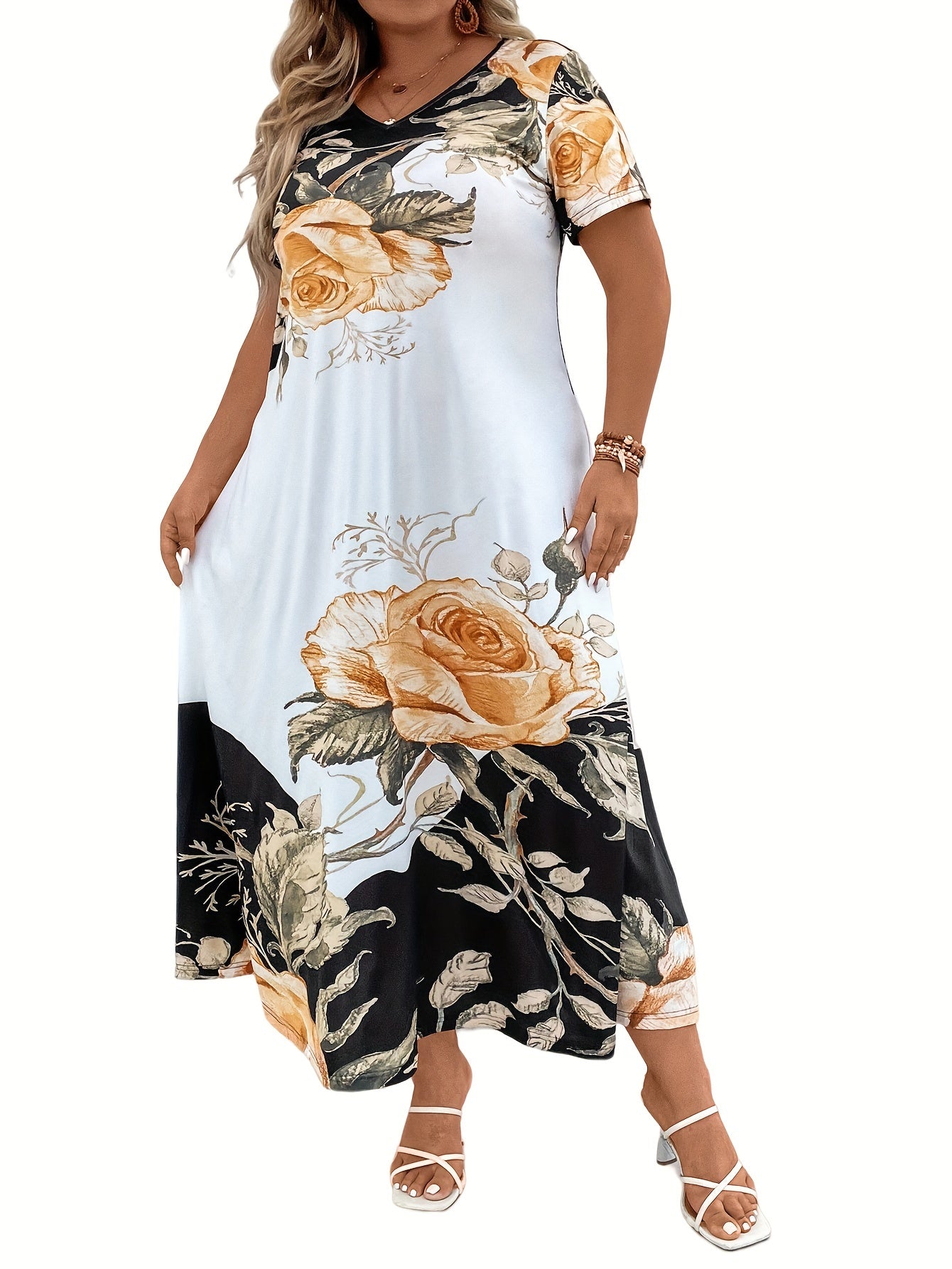Floral Print Short Sleeve Maxi Dress