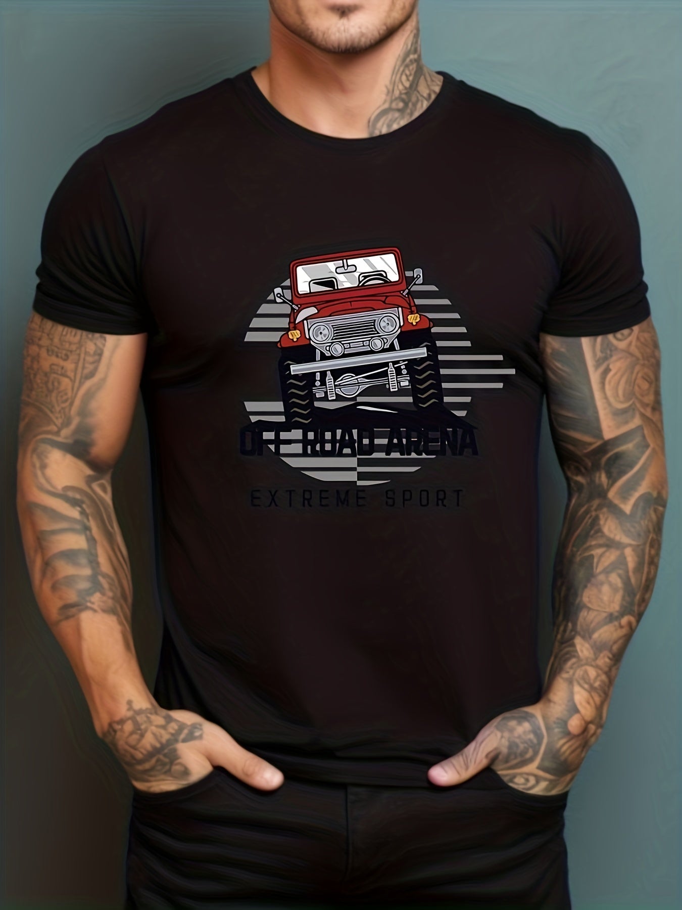 Off Road Car Print Men's T-shirt for Summer Vacation