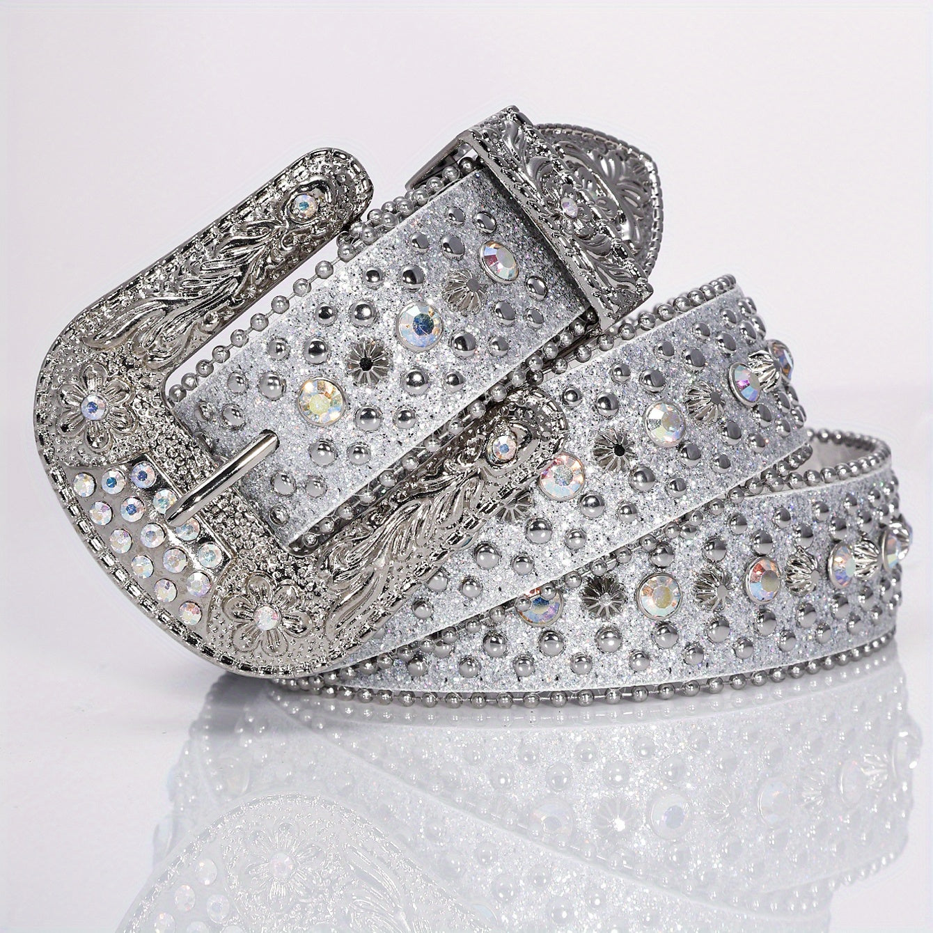 Punk Style Wide Leather Belt with Flower Alloy