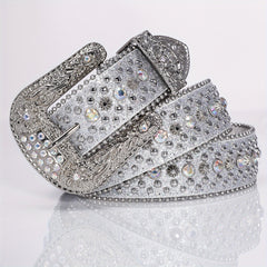 Punk Style Wide Leather Belt with Flower Alloy
