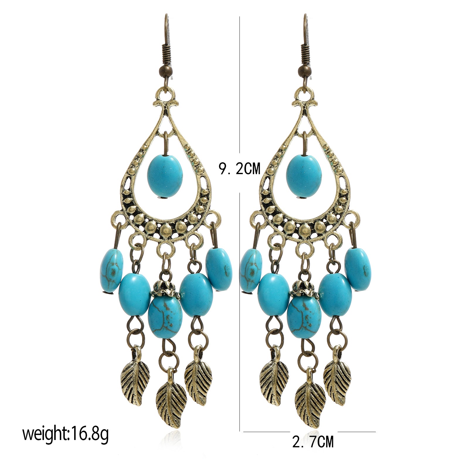 Vintage Boho Turquoise Leaf Dangle Earrings Women's Casual Jewelry